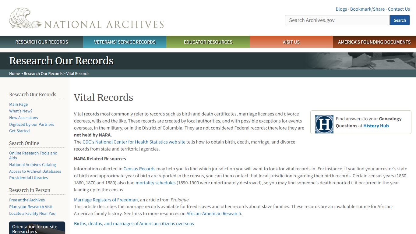 Vital Records - National Archives