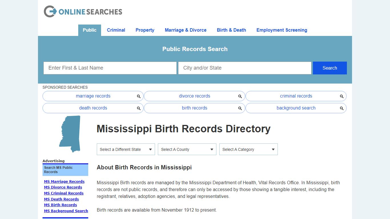 Mississippi Birth Records Search Directory